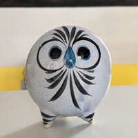 Mexican pottery hand painted owl figurine blue
