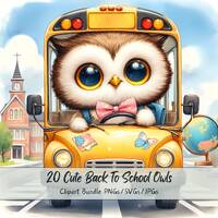 Cute Back To School Owls Clipart Bundle, Watercolor Owl Clip Art Images, High Quality Animals File, 