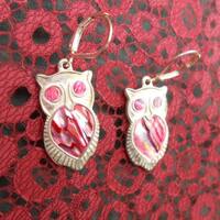 Silver Owls Earrings Inlaid with Shell