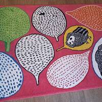 Vintage IKEA GULORT Colourful Pink Black Owl Rug Swedish Scandinavian 2000s Low Pile