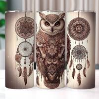 Owl Tumbler Wrap in Boho with Dream Catcher, 20 oz Tumbler Sublimation Designs, Owl Png, Western Tum