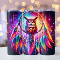 Rainbow Neon Owl & Dreamcatcher, Dreamcatcher Sublimation, Neon Owl PNG, 20oz skinny tumbler wra