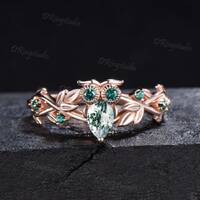 Owl Teardrop Moss Agate Engagement Ring Branch Leaf Vine Aquatic Agate Emerald Wedding Ring Nature S