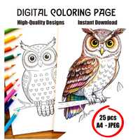 Owl Coloring Page | Printable Forest Animal PDF | Fun , Relaxing Art for Kids & Adults | Instant