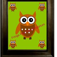 Owl Illustration Art Print 8 x 10 - Children's Book Cartoon Owl - Woodland Creature - Green Coll