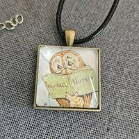 Vintage Beatrix Potter Old owl character necklace children's book page illustration nostalgia