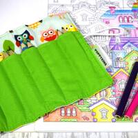 Small Pencil Roll, Owl themed Stationary, Gift Bag Ideas, Kids Colouring, Travel Companion