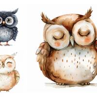Nursery Watercolor Owl Clipart Bundle, Cute Owl Clipart, Kids Wall Art, Sublimation Design, Watercol