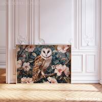 Pink Floral Woodland Owl Art Print: Woodland Animal Enchanted Forest Painting (Digital Download)