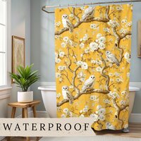 Owl Cottagecore Shower Curtain Toile All Over Print Bath Mat Set Forestcore Style Botanical Chinoise