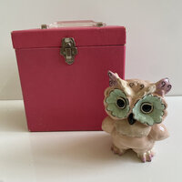 Vintage Ceramic Owl Figurine 1970s Pink