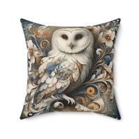 White Owl Pillow William Morris Style Cushion Retro Cottage Art Design Modern Home Decor Gift Forest