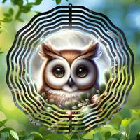 Winter Owl Holiday Themed Wind Spinner Sublimation Design, Round PNG, DIY Garden Decor, Coaster and 