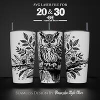 Owl on a Branch Laser Engraved Full Wrap Design For 20 and 30 oz Tumbler, Owl SVG Laser File, Tumble