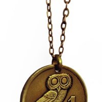 Authentic Vintage Drachma Owl  Greece Coin Necklace (1973)