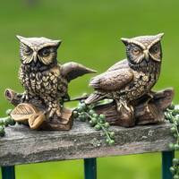 Vintage set of 2 ceramic Homco brown owls on logs figurines