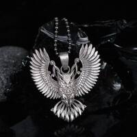 Athena’s Owl Necklace, Winged Owl Silver Necklace, Large Owl Charm Necklace, Spirit Bird Gift,