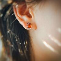 Amber Owl Earrings: Sterling Silver Bird Studs, Baltic Amber Jewelry