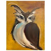 Original Owl Painting on a Wood Panel Art