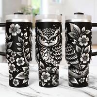 Owl Tumbler Wrap Laser Svg, 40oz Laser Engraved Tumbler Wrap, Flowers Laser Engraving Svg, Floral Ow
