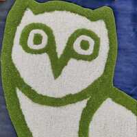 Ovo Owl Ivory and Green Animal Area Rug in Hand Tufted Luxury Wool Irregular Rug for Kids Decorative