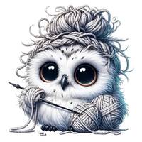 10 Cute Knitting Owl PNG Clipart, Adorable White Owl with Yarn and Needles, DIY Craft Sublimation, F