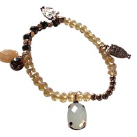 Rose Gold Crystal Stretch Bracelet Owl Charms Vintage Stacking Carnival Glass Bronze