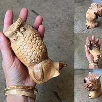 FOUND : carved WOOD OWL - carved out of gnarled wood knot