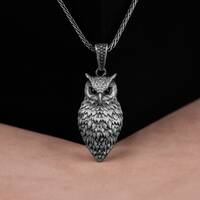 Silver Cute Owl Silver Charm Necklace, Owl Silver Men Jewelry, Animal Lover, Memorial Gift, Silver O