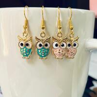 Owl Dangle Earrings, Cute Gold Earrings, Trendy Gift Ideas for her, Colorful Earrings