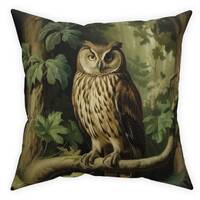 Owl throw pillow case 14x14 16x16 18x18 20x20 24x24 26x26, Deep Green Forest Outdoor Cushion victori