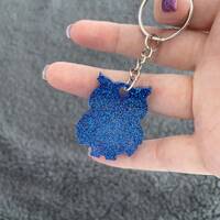 Owl Handmade Epoxy Resin Keyring, Small, Dark Blue Fine Glitter