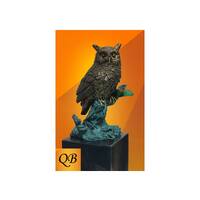 Art Deco Bronze Owl Figurine: Cold Painted Bird on Black Marble Base