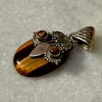 Vintage Sterling Silver Tiger's Eye Owl Pendant - Wisdom & Protection