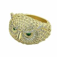 Owl Ring: Vintage Round Cut White Sapphire, Yellow Gold Finish Sterling Silver