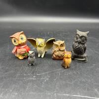 Set of 6 Miniature Owls Various Materials