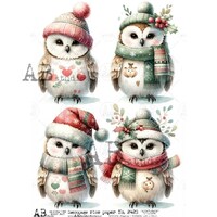 A4 AB DF 2428 Christmas Baby Owls x 4 Decopauge Rice Paper