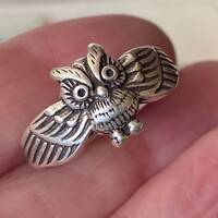 Fabulous unusual vintage 925 Sterling Silver owl /bird  Statement Ring ( 3d )
