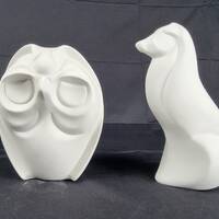 Art Deco Porcelain Sculpture, Stylized Owl and Afghan, Matte Unglazed Finish