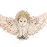 Ceramic Barn Owl, Wall Sculpture - Hunter's Moon with Dolomite Glaze, version 2