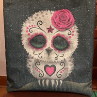 Cute owl sugar skull fabric tote bag | Tote bag | | Gifts | Teachers gift | Shopping bag | Birthday 