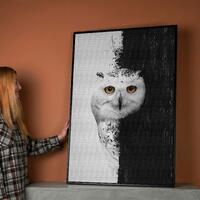 Mystic Gaze Snowy Owl Canvas Art Print: Abstract Black and White Bird Decor
