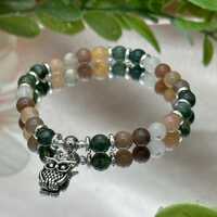 Bracelets | Owl Charm Bracelets | 8mm 6mm Gemstone Beads | Natural Healing Handmade Bracelets | Colo