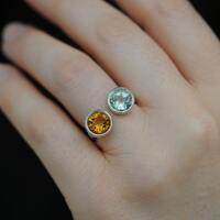 Owl Ring with Citrine and Amethyst, Silver Statement Ring, Gift For Her