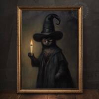 Gothic Witch Familiar Owl Art Print, Dark Academia Print, Anthropomorphic Art, Magic Animal Portrait