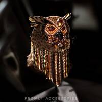 Handmade Beaded Owl Brooch: Rhinestone Vintage Style Jewelry