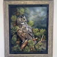 Julia HARGREAVES Original Painting " Twilight Great Horned Owl " Acrylic on Panel ART Coll