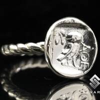 925 Silver Ancient Greek Signet Owl Silver Coin Ring Handmade Anti-Tarnish Unique Dainty Minimalist 