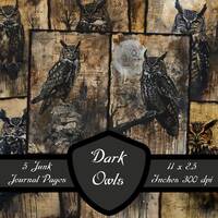 Dark Owl Junk Journal Pages, Gothic Bird Scrapbook Papers Haunted Fantasy Digital Download Grunge De