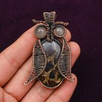 Septarian Owl Pendant: Copper Wire Wrapped Gemstone Jewelry
